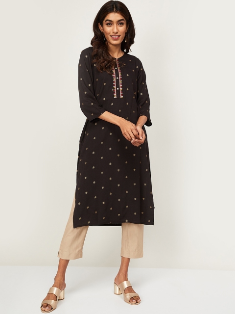 

Melange By Lifestyle Women Black Floral Printed Kurta