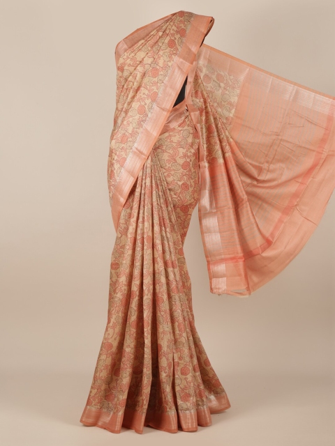 

Pothys Pink Floral Printed Jute Silk Saree