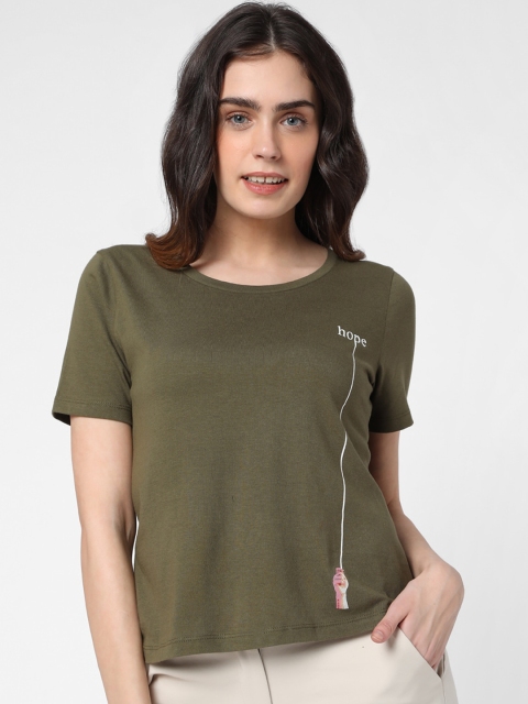 

Vero Moda Women Green Solid Round Neck T-shirt