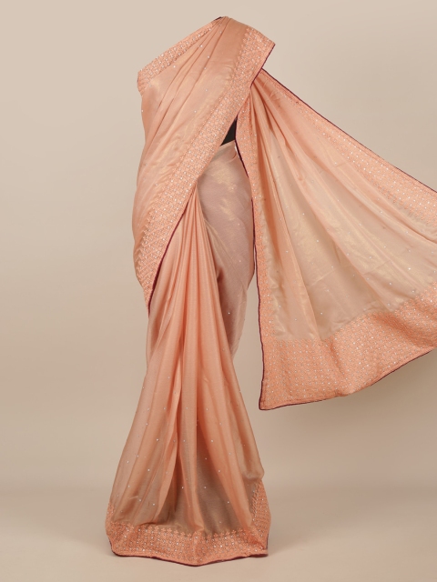 

Pothys Peach-Coloured Solid Poly Chiffon Saree