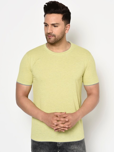 

ELEGANCE Men Yellow Solid Round Neck T-shirt