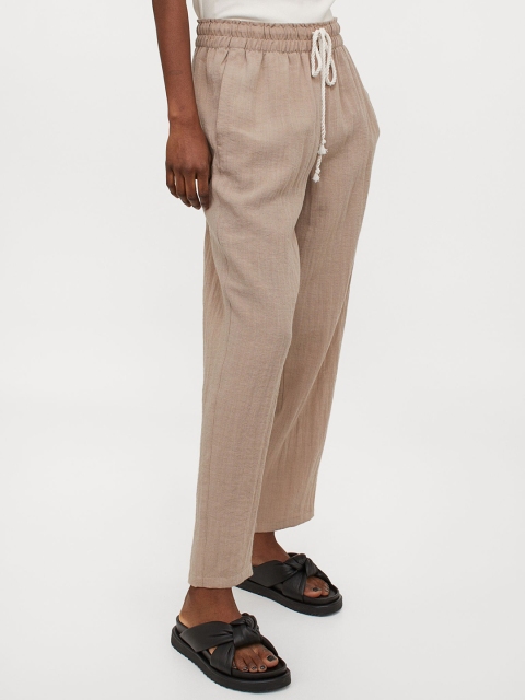 

H&M Women Beige Solid Pull-on Viscose-Blend Trousers