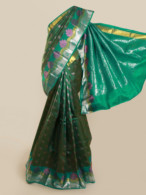 

Pothys Green Pure Silk Woven Design Kanjeevaram Saree