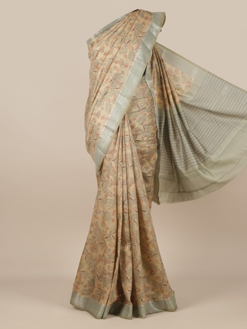 

Pothys Cream-Coloured Printed Jute Silk Saree