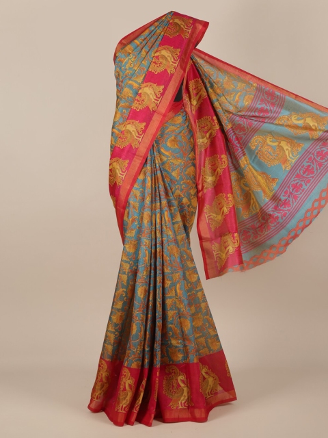 

Pothys Blue & Pink Jute Silk Printed Saree