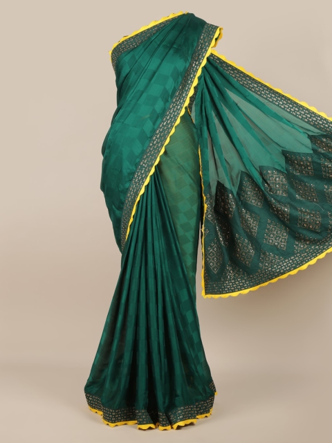 

Pothys Green Checked Poly Chiffon Saree