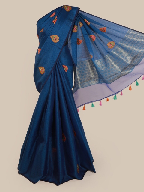 

Pothys Blue Embroidered Cotton Blend Saree