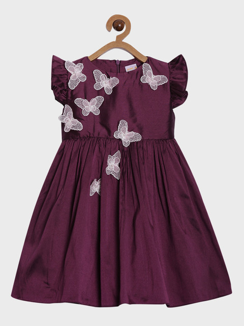 

Aomi Girls Burgundy Solid Fit and Flare Dress