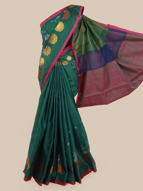 

Pothys Green & Gold-Toned Cotton Blend Woven Design Saree