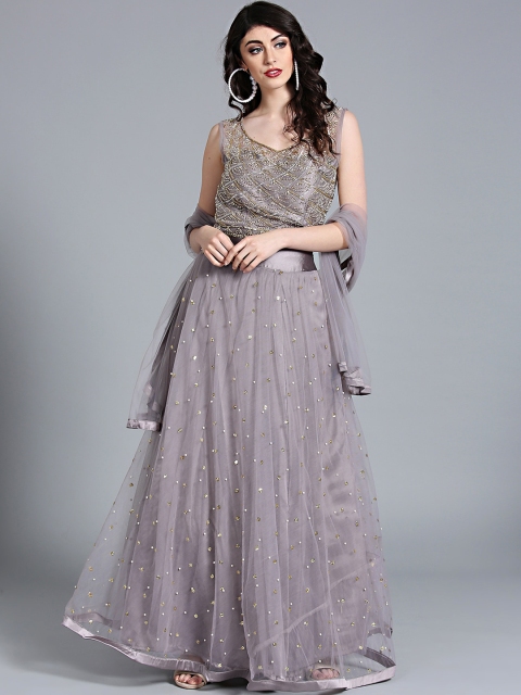 

Chhabra 555 Grey & Gold-Toned Embellished Made to Measure Lehenga & Blouse with Dupatta