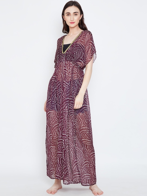 

Oxolloxo Women Maroon & White Printed Cover-Up Dress