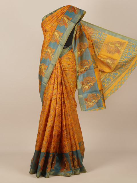 

Pothys Mustard Printed Jute Silk Saree