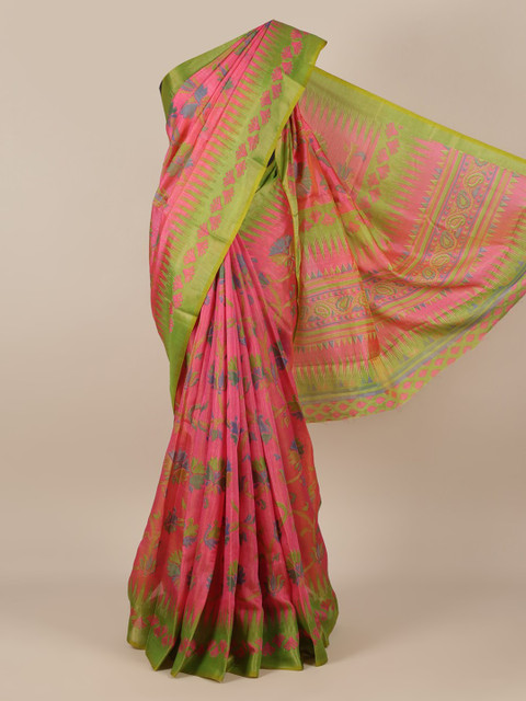 

Pothys Pink Printed Jute Silk Saree