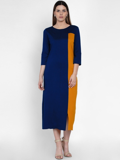 

Samshek Women Navy Blue & Orange Colourblocked Sheath Dress