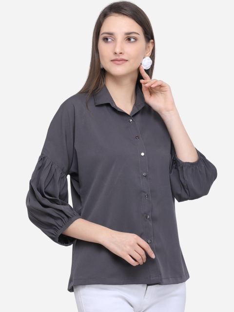 

Fbella Women Grey Regular Fit Solid Casual Shirt