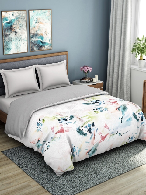 

SPACES Off-White & Blue Abstract AC Room 150 GSM Double Bed Quilt