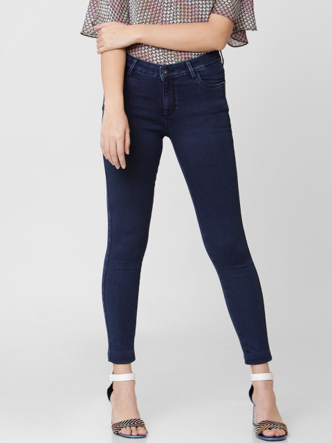 

Vero Moda Women Navy Blue Skinny Fit Mid-Rise Cropped Clean Look Stretchable Jeans