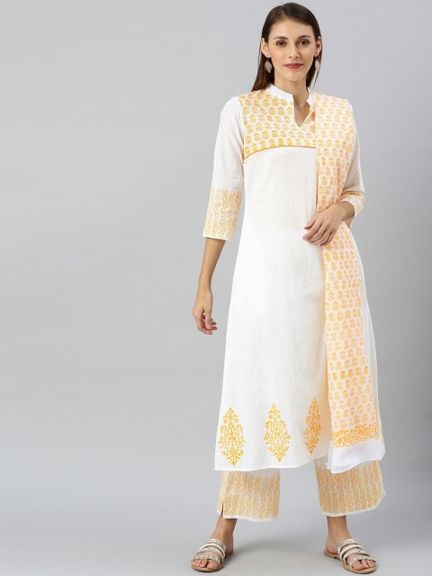 

Shakumbhari Women White Yoke Design Kurta with Palazzos & Dupatta