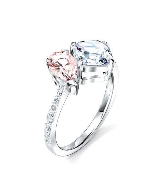

SWAROVSKI Rhodium-Plated Silver-Toned & Pink Crystal-Studded Finger Ring