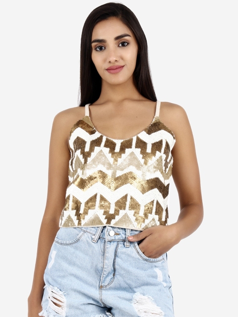 

Diwaah Off White Embellished Regular Crop Top