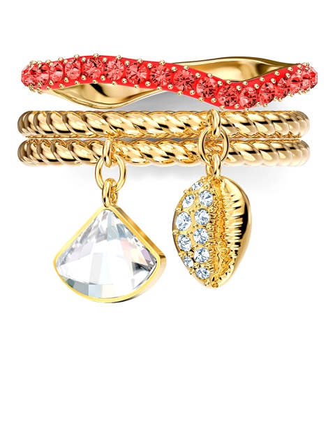 

SWAROVSKI Set of 3 Gold-Toned Red & White Crystal-Studded Finger Rings