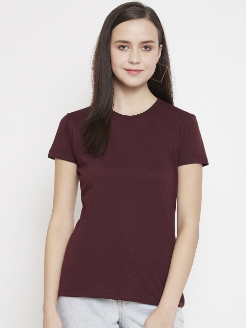 

Plagg Women Maroon Solid Round Neck T-shirt