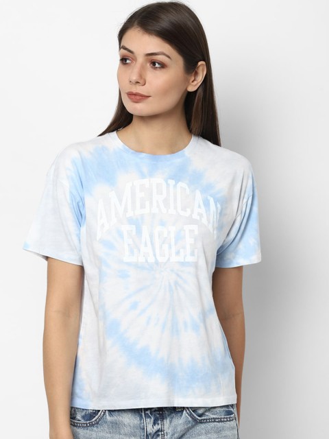 

AMERICAN EAGLE OUTFITTERS Women Blue Printed Round Neck T-shirt