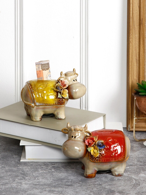 

TAYHAA Set Of 2 Multicoloured Moo Piggy Bank Showpieces, Multi