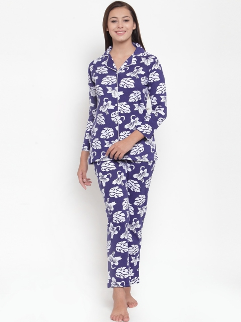 

Claura Women Blue & White Printed Night suit