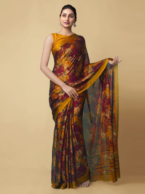

Unnati Silks Red Floral Printed Pure Georgette Saree