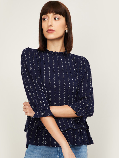 

Code By Lifestyle Navy Blue Printed Regular Top