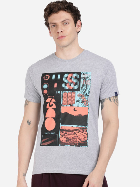 

Breakbounce Men Grey Printed Round Neck T-shirt