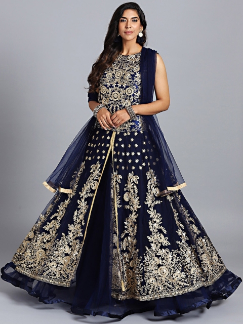

Chhabra 555 Women Navy Blue Embellished Maxi Dress