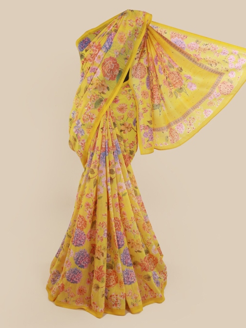 

Pothys Yellow Printed Linen Blend Saree