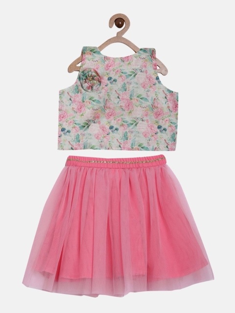 

Aomi Girls Pink & Blue Printed Top with Skirt
