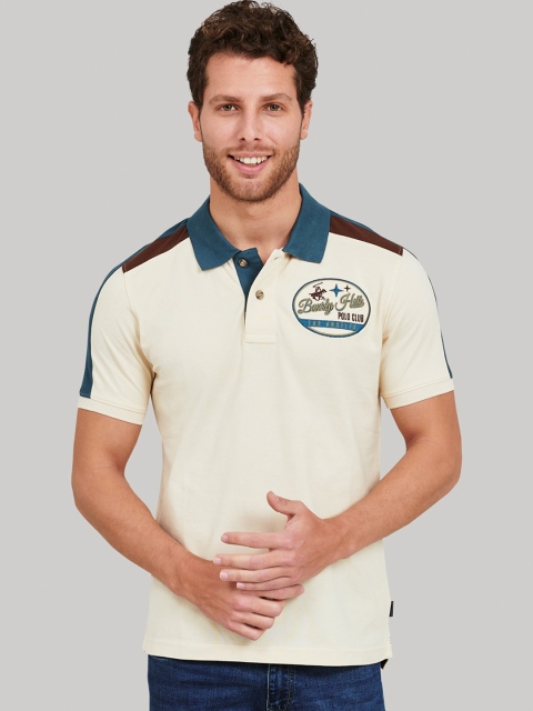 

Beverly Hills Polo Club Men Beige Colourblocked Polo Collar T-shirt