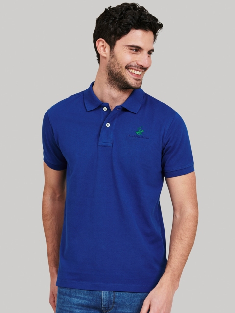 

Beverly Hills Polo Club Men Blue Solid Polo Collar T-shirt