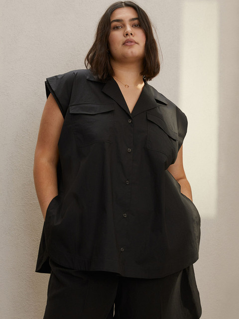

H&M+ Women Black Sleeveless Cotton Sustainable Shirt