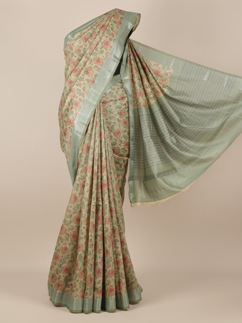 

Pothys Green Printed Jute Silk Saree