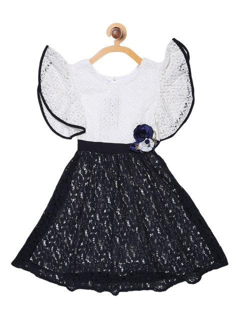

Butterfly Blush Girls Black & White Embroidered Fit and Flare Dress