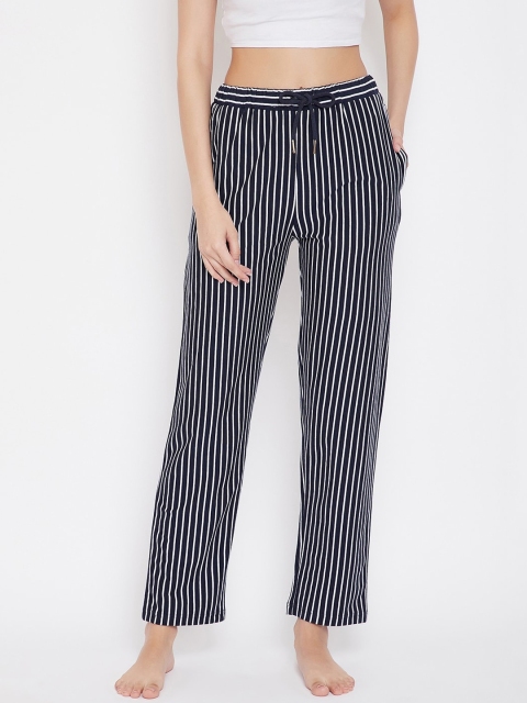 

Hypernation Women Navy Blue & White Striped Lounge Pants