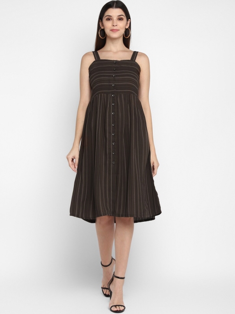 

Fbella Women Brown Striped Fit and Flare Dress