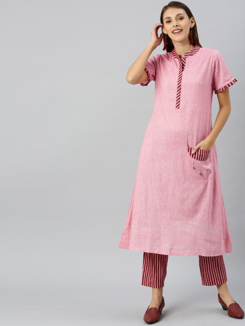

Shakumbhari Women Pink & Maroon Solid Kurta with Trousers