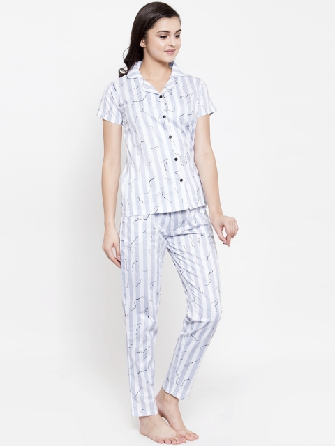 

Claura Women Grey & White Striped Night Suit