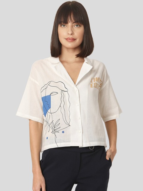 

Vero Moda Women White Regular Fit Printed Cotton Casual Shirt