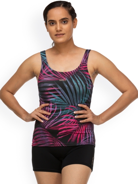 

Nabaiji By Decathlon Women Black & Pink Printed Swim Set