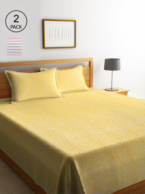 

KLOTTHE Set Of 2 Striped Double Bed Covers With 4 Pillow Covers, Pink