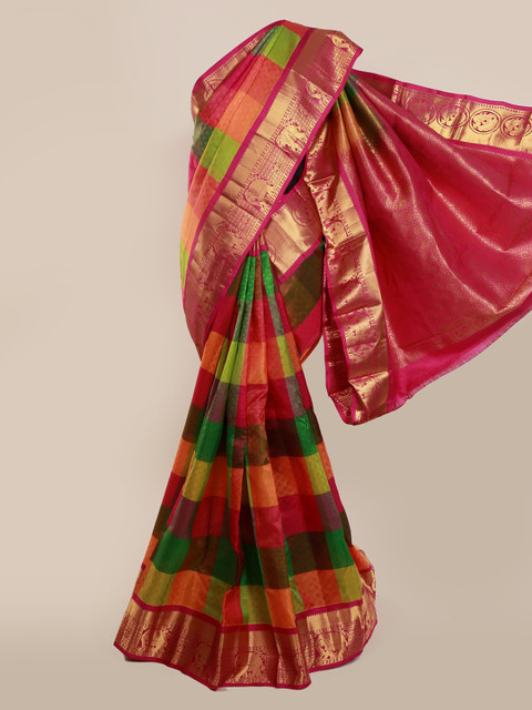 

Pothys Multicoloured Pure Silk Checked Kanjeevaram Saree, Multi