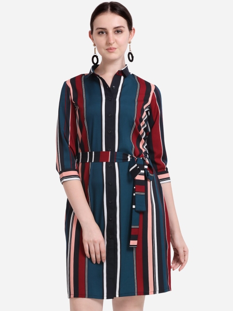 

Fbella Women Blue Striped Shirt Dress