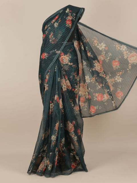 Pothys Green Printed Jute Silk Saree
